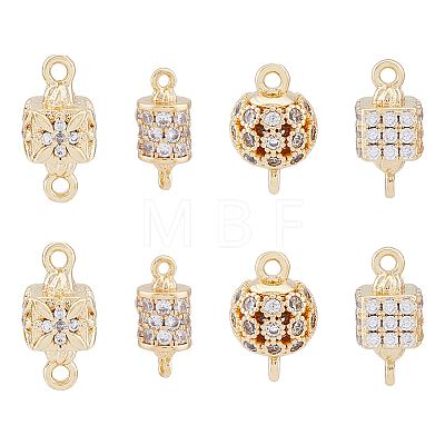 8Pcs 4 Styles Brass Micro Pave Clear Cubic Zirconia Connector Charms KK-DC0003-36-1