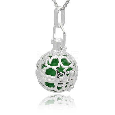Silver Color Plated Brass Hollow Round Cage Pendants KK-J226-10S-1