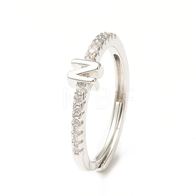 Clear Cubic Zirconia Initial Letter Adjustable Ring RJEW-C052-01P-N-1