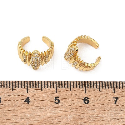 C-Shaped with Oval Brass Micro Pave Clear Cubic Zirconia Cuff Earrings EJEW-L316-01G-09-1