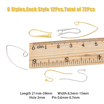 72Pcs 6 Style Brass Earring Hooks KK-FH0006-23-1