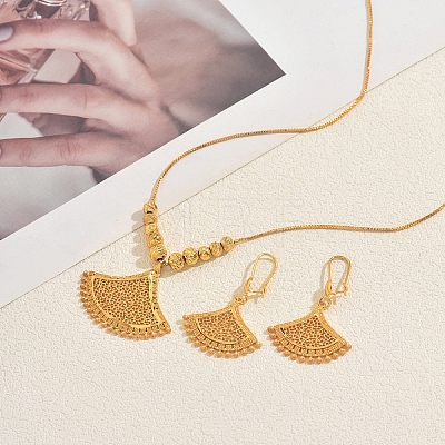 Brass Fan Shape Hoop Earrings & Pendant Necklaces Sets for Women GV5884-1