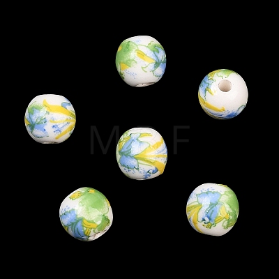 Floral Printed Porcelain Beads PORC-Q199-8mm-10-1