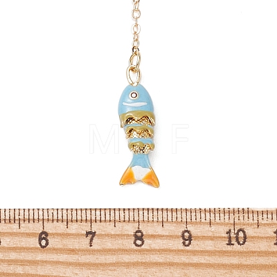 Ocean Brass Pave Cubic Zirconia Enamel Fish Tassel Brass Cable Chain Lariat Necklaces NJEW-JN06293-1
