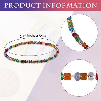 Sparkling Glass Seed Beads Stretch Anklets Set for Women AJEW-SW00002-1