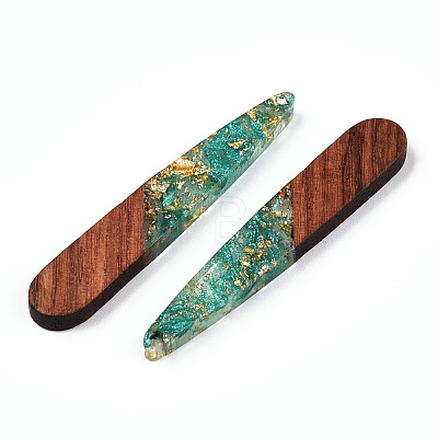 Transparent Resin & Walnut Wood Pendants X-RESI-N039-69B-1