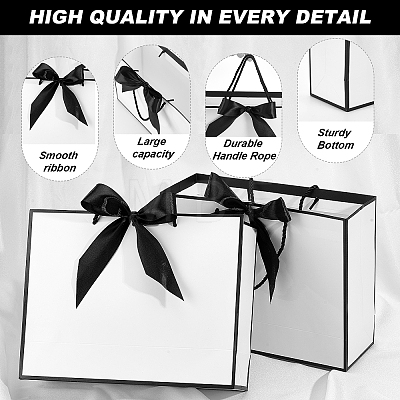 48Pcs Rectangle White Paper Gift Storage Handle Bags with Ribbons ABAG-WA0001-26B-1