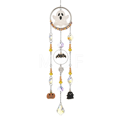 Halloween Ghost Bat Alloy Enamel Suncatcher HJEW-TA00494-1