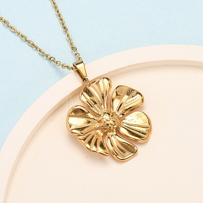 304 Stainless Steel Textured Flower Pendant Necklaces for Women NJEW-C117-01C-G-1