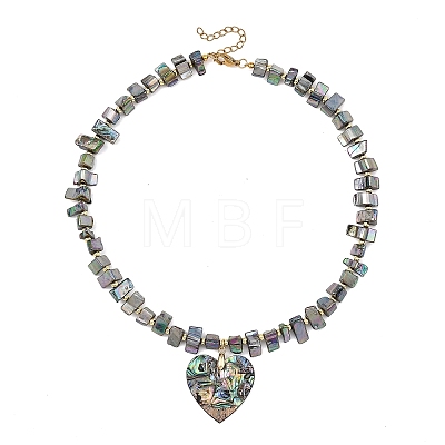 Natural Paua Shell Heart Pendant Electroplated Natural Freshwater Shell Beaded Necklaces NJEW-JN06325-1