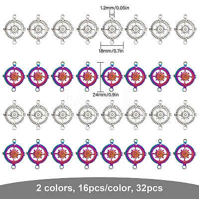 32Pcs 2 Colors 201 Stainless Steel Connector Charms FIND-CA0007-68-1