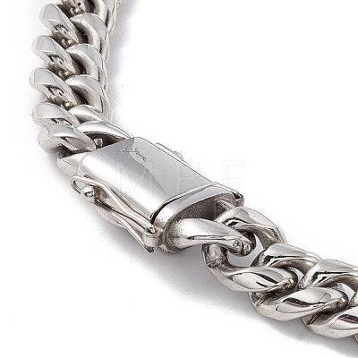 304 Stainless Steel Curb Chains Necklace with Rhinestone Skull for Men Women NJEW-E155-09P-1