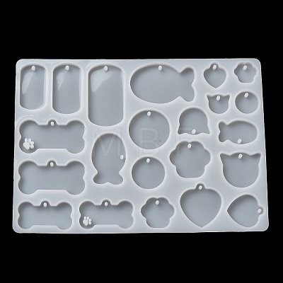 Bone/Fish/Flat Round DIY Pendant Silicone Molds DIY-G099-02A-1