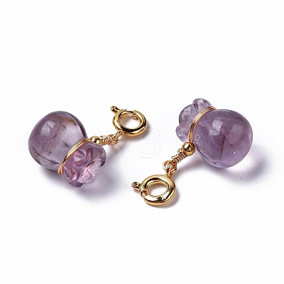 Natural Amethyst Money Bag Spring Ring Clasp Charms HJEW-P014-06G-1