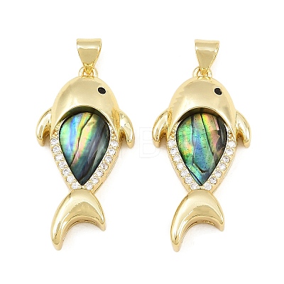 Brass Micro Pave Black Cubic Zirconia with Colorful Shell Pendants CU-CBA9482-02G-06-1