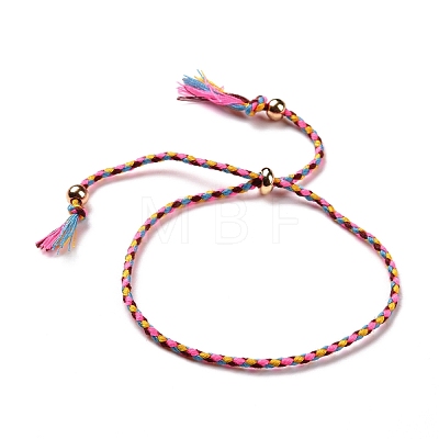 Polyester Braided Slider Bracelet with Brass Beads BJEW-A099-01-1