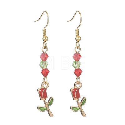 Valentine's Day Theme Alloy Enamel Rose Dangle Earrings with Glass Beaded EJEW-JE05336-1