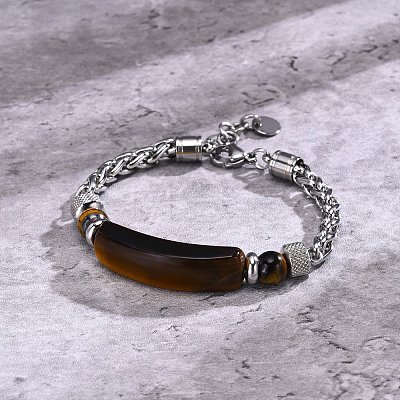 Natural Tiger Eye Curved Bar Link Bracelet PW-WG96930-02-1