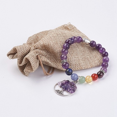 Chakra Jewelry Natural & Synthetic Mixed Stone Beads Charm Bracelet BJEW-JB03608-1