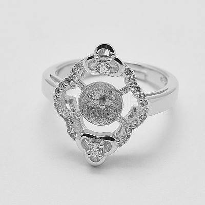 Adjustable Rhodium Plated 925 Sterling Silver Ring Components STER-K038-091P-1