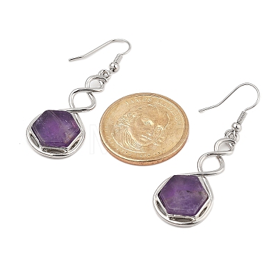 Hexagon Natural Amethyst Dangle Earrings EJEW-K298-01P-01-1