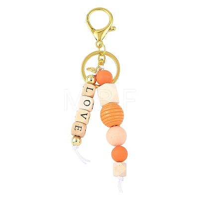 ABS Plastic & Wood & Silicone Keychain KEYC-YW00253-02-1