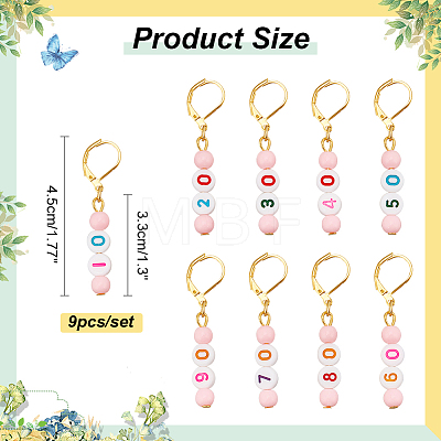 9Pcs 9 Style Number Acrylic Pendant Stitch Markers HJEW-AB00721-1