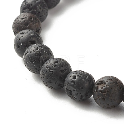 Natural Lava Rock & Non-magnetic Synthetic Hematite Round Beads Energy Power Stretch Bracelets Sett BJEW-JB07051-1