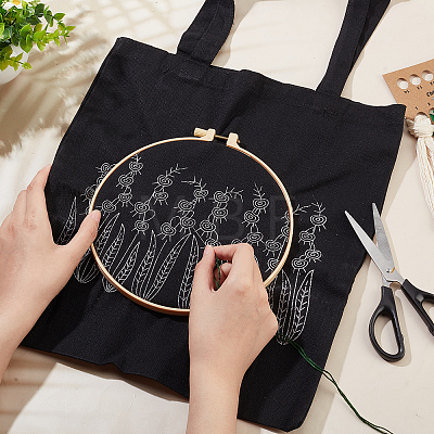 DIY Ethnic Style Embroidery Black Canvas Bags Kits DIY-WH0401-42B-1