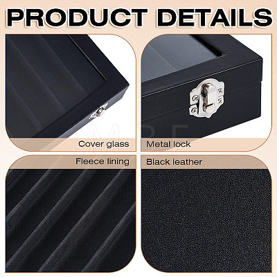 10 Grids Wood Covered with PU Leather Watch Band Organizer Storage Cases with Visible Window Lid CON-WH0112-076-1