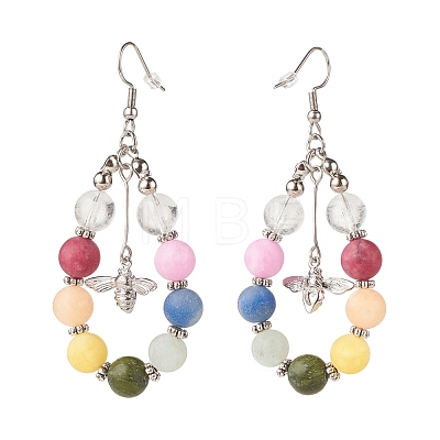 Natural Mixed Gemstone Braided Teardrop Dangle Earrings with Charms EJEW-JE04951-1