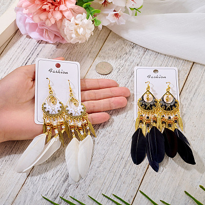 2Pairs 2 Colors Feather Chandelier Earrings EJEW-TA0001-81F-1