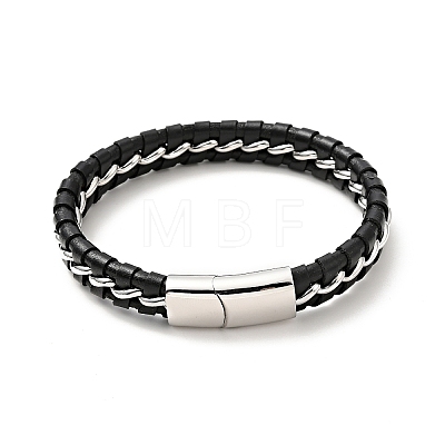 Leather & 304 Stainless Steel Braided Cord Bracelet with Magnetic Clasp for Men Women BJEW-C021-21-1