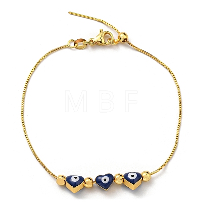 Heart with Evil Eye Enamel Slider Bracelet with Box Chains BJEW-G675-01G-1