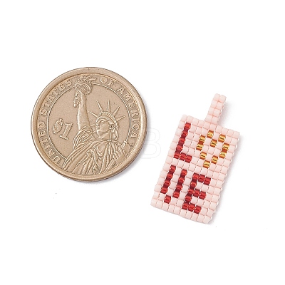 Beaded Rectangle with Word Love Charms PALLOY-MZ01086-03-1