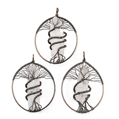 Natural Quartz Crystal Copper Wire Wrapped Big Pendants G-H359-06AB-1