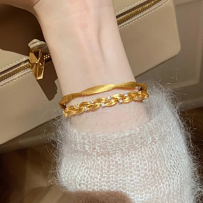 Brass Micro Pave Clear Cubic Zirconia Bangles for Women WGC0524-02-1