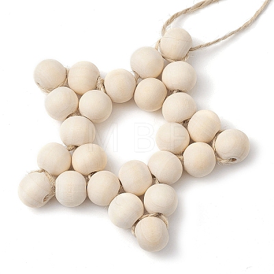 Star Wood Beads Pendant Decorations HJEW-TA00299-1