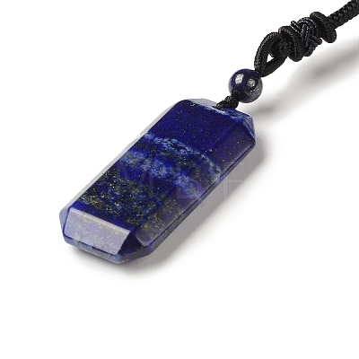 Natural Mixed Gemstone Rectangle Pendant Necklace with Nylon Cord for Women NJEW-C001-01B-1