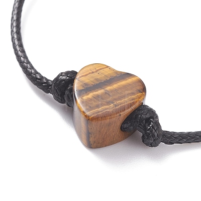 Natural Stone Heart Braided Cord Bracelet BJEW-JB07685-1