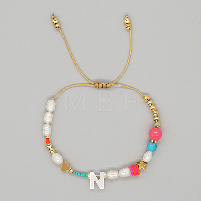 Initial Letter Natural Pearl Braided Bead Bracelet LO8834-14-1