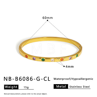 304 Stainless Steel Pave Cubic Zirconia Bangles FS-WG09E60-41-1