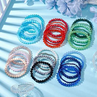 30Pcs 30 Styles Faceted Round Glass Beaded Stretch Bracelet Sets BJEW-JB10423-1