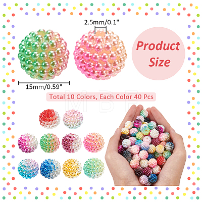  400Pcs 10 Colors Gradient Color Resin Imitation Pearl Beads RESI-NB0002-02-1