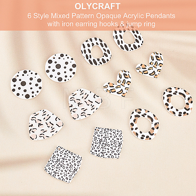 Olycraft 24Pcs 6 Style Mixed Pattern Opaque Acrylic Pendants SACR-OC0001-05-1