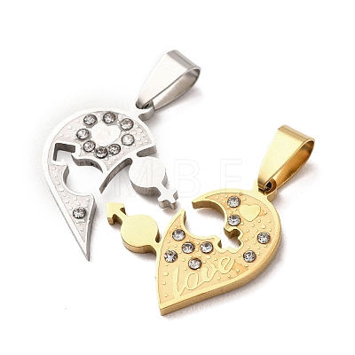 304 Stainless Steel Rhinestone Split Pendants STAS-F368-18GP-1