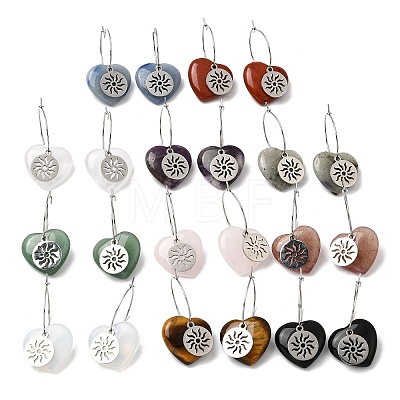 Natural & Synthetic Gemstone & 304 Stainless Steel Hoop Earrings for Women EJEW-G475-01P-1