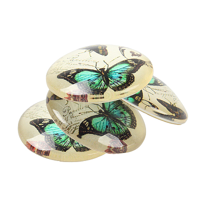 Butterfly Printed Glass Cabochons GGLA-N004-12mm-C01-1