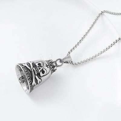 Cross Skull Viking Guardian Bell 304 Stainless Steel Pendant Box Chain Necklaces for Men Women DE4084-1