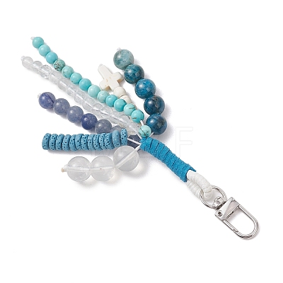 Natural & Synthetic Mixed Gemstone Round Cross Beads Pendant Decorations HJEW-TA00465-1